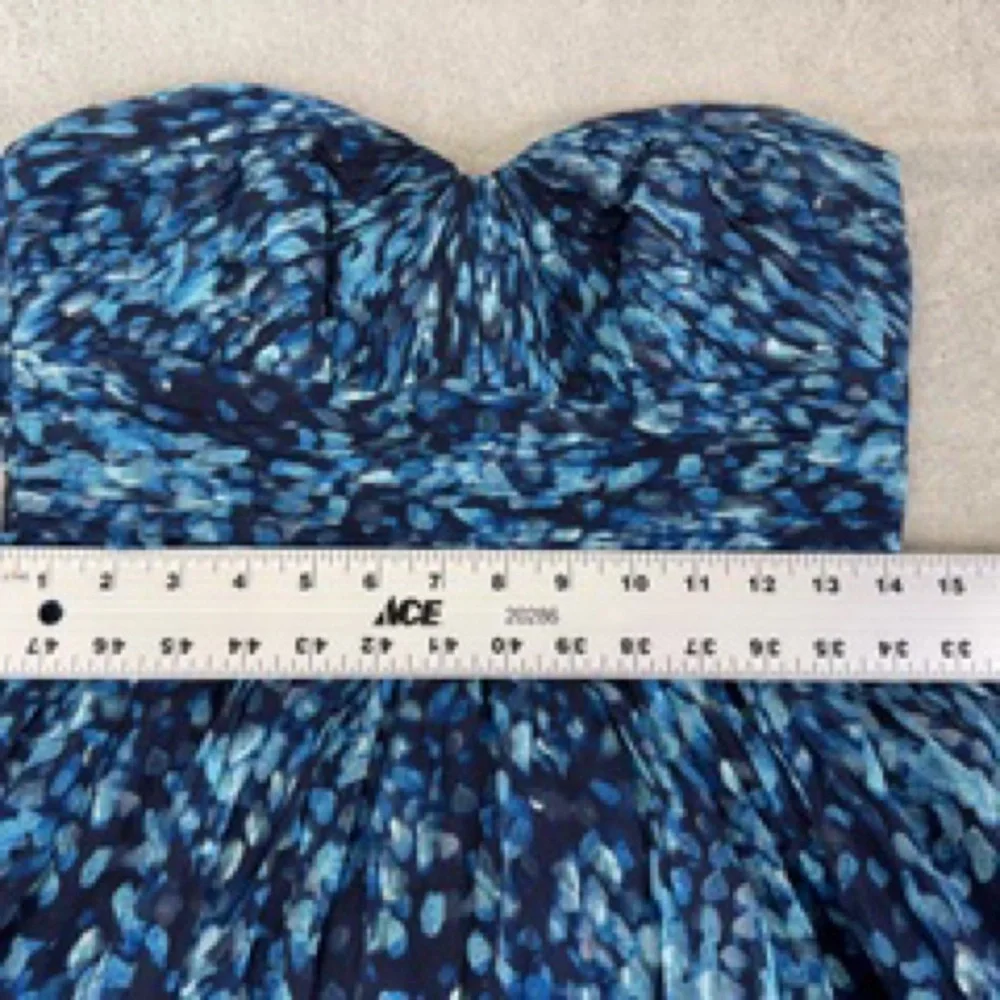 J Crew Marbella Watercolor Silk Chiffon Strapless Dress Blue Size 6 Lined